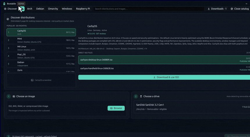 Bootable desktop app catalog demonstrated with mouse clicks